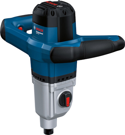 Elektrisk omrörare med blå och svart design, två handtag och ett justerbart reglage på framsidan. Märke: Bosch.