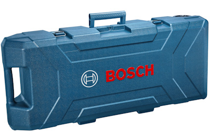 Blått Bosch-fodral med handtag och Bosch-logotyp i rött.