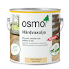Plåthink med etikett för Osmo hårdvaxolja, text och bilder av träytor.