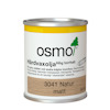 Plåtburk med Osmo hårdvaxolja, etikett innehåller text om produktens användning för inomhus träytor, med fokus på trägolv och möbler.