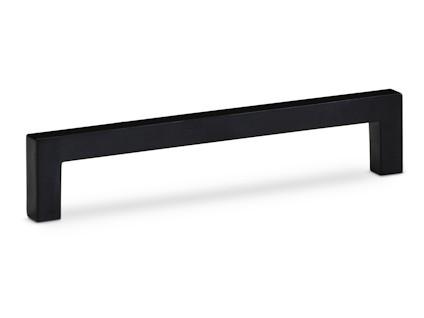 Svart, rektangulärt lådhandtag med minimalistisk design.