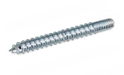 Metalliskt skruvstift med dubbla gängor.