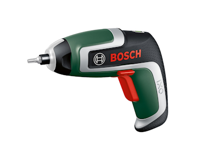 Grön och svart skruvdragare med röd knapp och texten "BOSCH" i rött och "IXO" i vitt.
