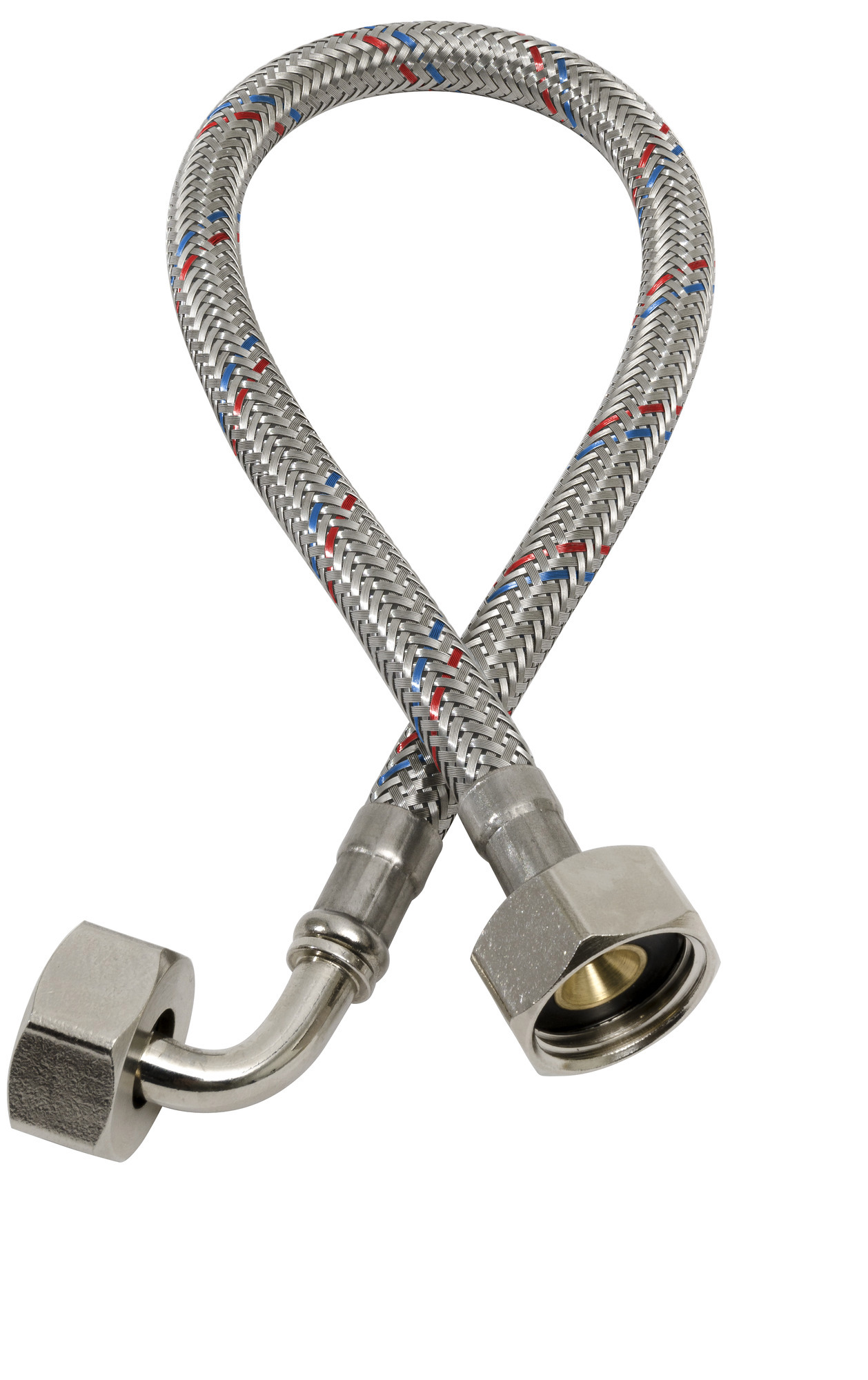 ANSLUTNINGSSLANG PEX, METALLOMSPUNNEN MJUK, RAK-VINKEL - Gelia