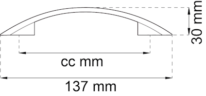 Ritning av ett handtag med måtten 137 mm i bredd och 30 mm i höjd.