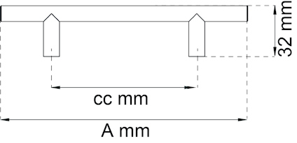 Ritning av en rät linje med måttbeteckningar A mm och cc mm, samt höjd 32 mm.