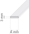 Illustration av en stångformad struktur med längd markerad som "A mm" och tjocklek som "3 mm".