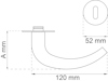 Teknisk ritning av krökt rör med mått: 120 mm längd, 52 mm diameter och höjden märkts "A mm".