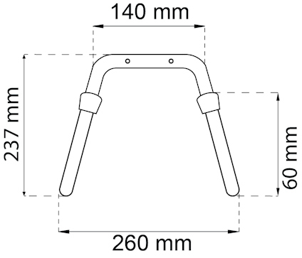 Ritning av ett U-formigt metallfäste med måtten 140 mm, 260 mm, 237 mm och 60 mm.