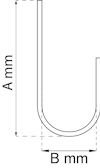 Schematiskt diagram av ett U-format rör med måttangivelser A och B i millimeter.