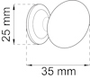 Ritning av en rund dörrknopp med diameter 35 mm och djup 25 mm.