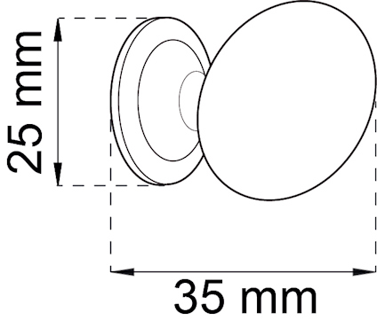 Ritning av en rund knopp med måtten 25 mm och 35 mm markerade.