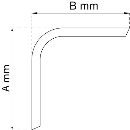 Diagram visar ett vinklat metallprofil med måtten "A mm" och "B mm" markerade.