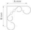 Diagram av en dekorativ metallskena i L-form, med mått A mm och B mm angivna.