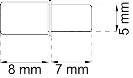 Ritning av en cylinder med mått: 8 mm, 7 mm, och 5 mm markerade med streckade linjer.