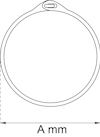 Ritning av en cirkulär skiva med en liten öppning och måttangivelse nedanför "A mm".