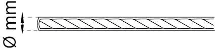 Diagram av en cirkulär stång med spiraldesign, märkt med "Ø mm" för diameter.
