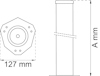 Sexkantig bas med 127 mm bredd och tillhörande cylindrisk stolpe markerad med "A mm".