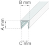 Illustration av metallprofil med måttangivelser A mm, B mm och C mm.