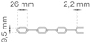 Kedjaschnits med måttangivelser: 26 mm, 9,5 mm, 2,2 mm.