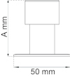 Ritning visar en vertikal struktur med mått 50 mm i bredd och höjd markerad som A mm.
