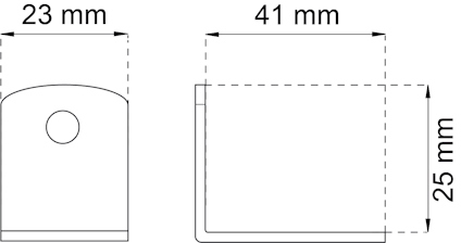 Diagram över en vinkelprofil med måtten 23 mm, 41 mm och 25 mm.