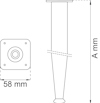 Diagram av en konformad komponent med platt topp, 58 mm bred. Höjd markerad som A mm.