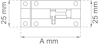 Ritning av en rektangulär del med måtten 25 mm x 25 mm och en justerbar dimension markerad som A mm.