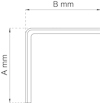 Diagram of an L-shaped metal profile with dimensions labeled A mm and B mm.