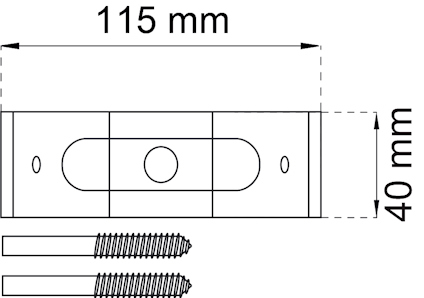 Ritning med måtten 115 mm x 40 mm och två skruvar.