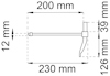 Teknisk ritning av en hävarm: längd 230 mm, höjd 126 mm, bredd 39 mm, tjocklek 12 mm.