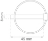 Ritning av en cirkel med 45 mm diameter och en horisontell linje märkt 8 mm inuti.