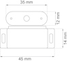 Ritning av rektangulärt objekt med måtten 45x14 mm, toppvy 35x12 mm.