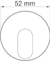 Diagram av ett cirkulärt lock med ett ovalt utskuret hål. Diameter: 52 mm.