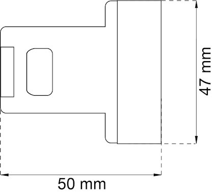 Ritning av komponent med måtten 50 mm bredd och 47 mm höjd.