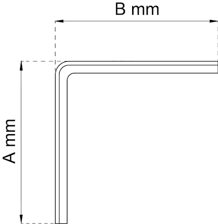 Ritning av en L-format metallprofil med måtten A mm och B mm markerade.