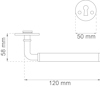 Teknisk ritning av dörrhandtag med mått 58 mm och 120 mm, samt nyckelskylt med diameter 50 mm.