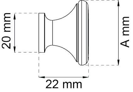 Ritning av knappformad föremål med mått: höjd 20 mm, bredd 22 mm, och ett odefinierat mått "A" i mm.