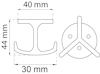Ritning av ett T-format monteringsfäste med måtten 44 mm, 40 mm och 30 mm.