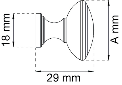 Ritning av en rund dörrknopp med måtten 18 mm och 29 mm angivna, samt en odefinierad längd "A mm".