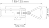 Diagram av en låsmekanism med måtten 115-125 mm i längd, 34 mm i höjd och 53 mm i bredd.