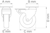 Ritning av en länkhjulsmekanism med märkta dimensioner: A mm, B mm, C mm, D mm, E mm.