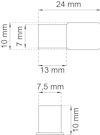 Ritning av två rektangulära former med måtten 24x10 mm och 13x10 mm, samt höjd 7 mm och 7,5 mm.