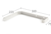 Vit L-formad metallvinkel med måtten 220 mm, 300 mm, och 75 mm markerade.