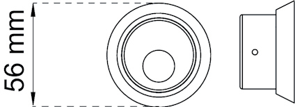 Ritning av en rund dörrkikare, med måttet 56 mm angivet från översta till nedersta kanten.