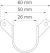 Svartvit illustration av ett beslag med måtten 60 mm, 50 mm och 26 mm angivna.