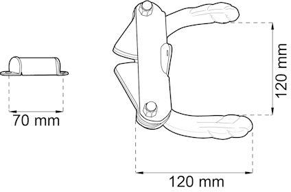 Handtagsskisser med mått: 120 mm x 70 mm del och 120 mm x 120 mm del.
