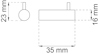 Diagram med en cirkel och en rektangel, mått: 23 mm, 35 mm och 16 mm.