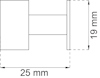 Diagram av en tvåsidig cylinder med en kort stång emellan. Mått: 25 mm bredd, 19 mm höjd.