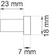 Diagram av en komponent med måtten 23 mm, 18 mm, och 7 mm angivna med pilar.